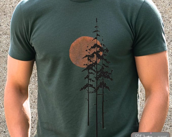 Sunrise Forest Graphic Tee: Unisex Cotton Nature Shirt, Men's outdoor tee, camping shirt, gift for men