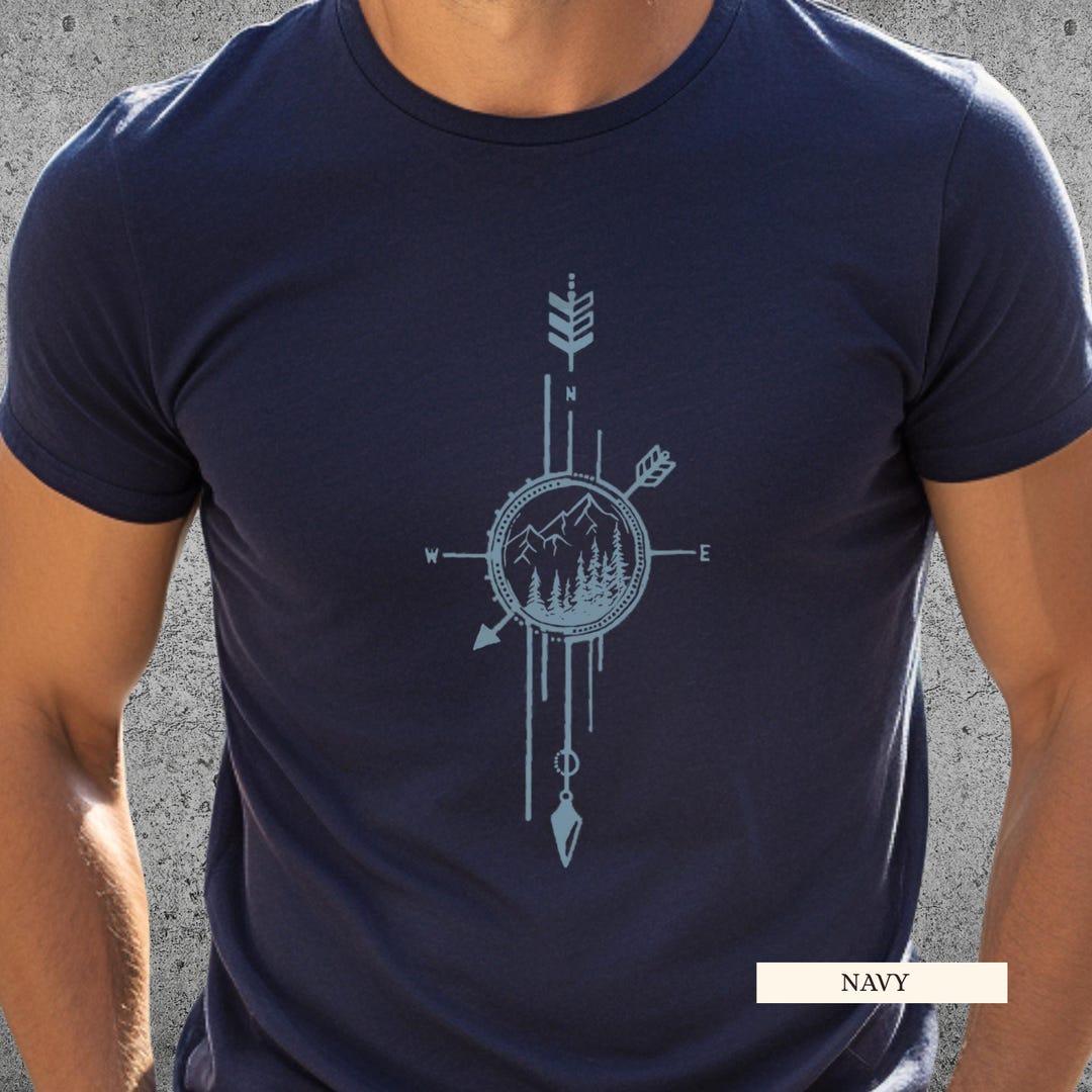 Compass in Blue Graphic Tee: Men's Nature T-shirt, Cotton S-4X, Camping ...