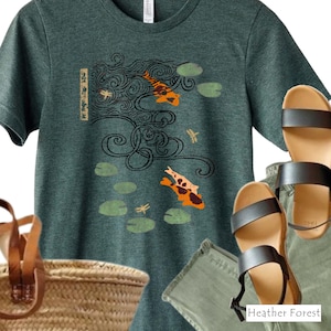 Koi Pond Graphic Tee: Zen Fish Print Shirt, cotton, S-4X
