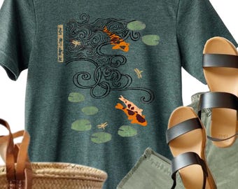 Koi Pond Graphic Tee: Zen Fish Print Shirt, cotton, S-4X