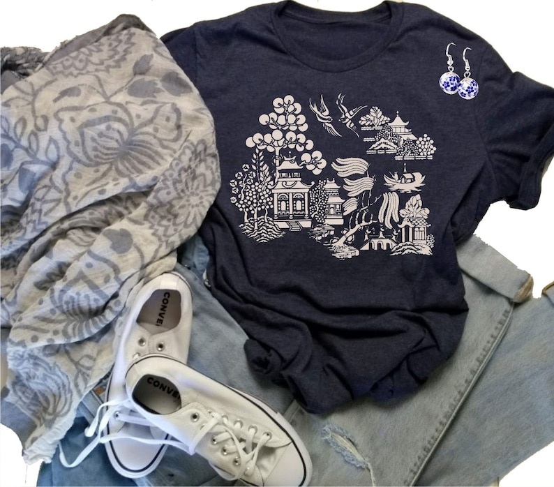 China Blue Graphic Tee: Asian Art Women's Fashion T-Shirt image 5