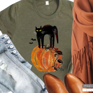 Cat on Pumpkin ~ Pumpkin Shirt, Cat shirt, Thanksgiving Tee, Halloween, Fall T, Pumpkin tee, Halloween Tee, Women's pumpkin tee, cat, cute