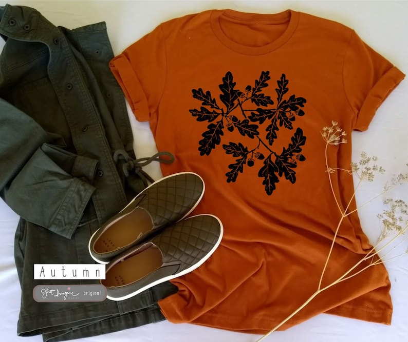 Camiseta botánica de bellota y roble: Camiseta de jardín de flores silvestres imagen 1