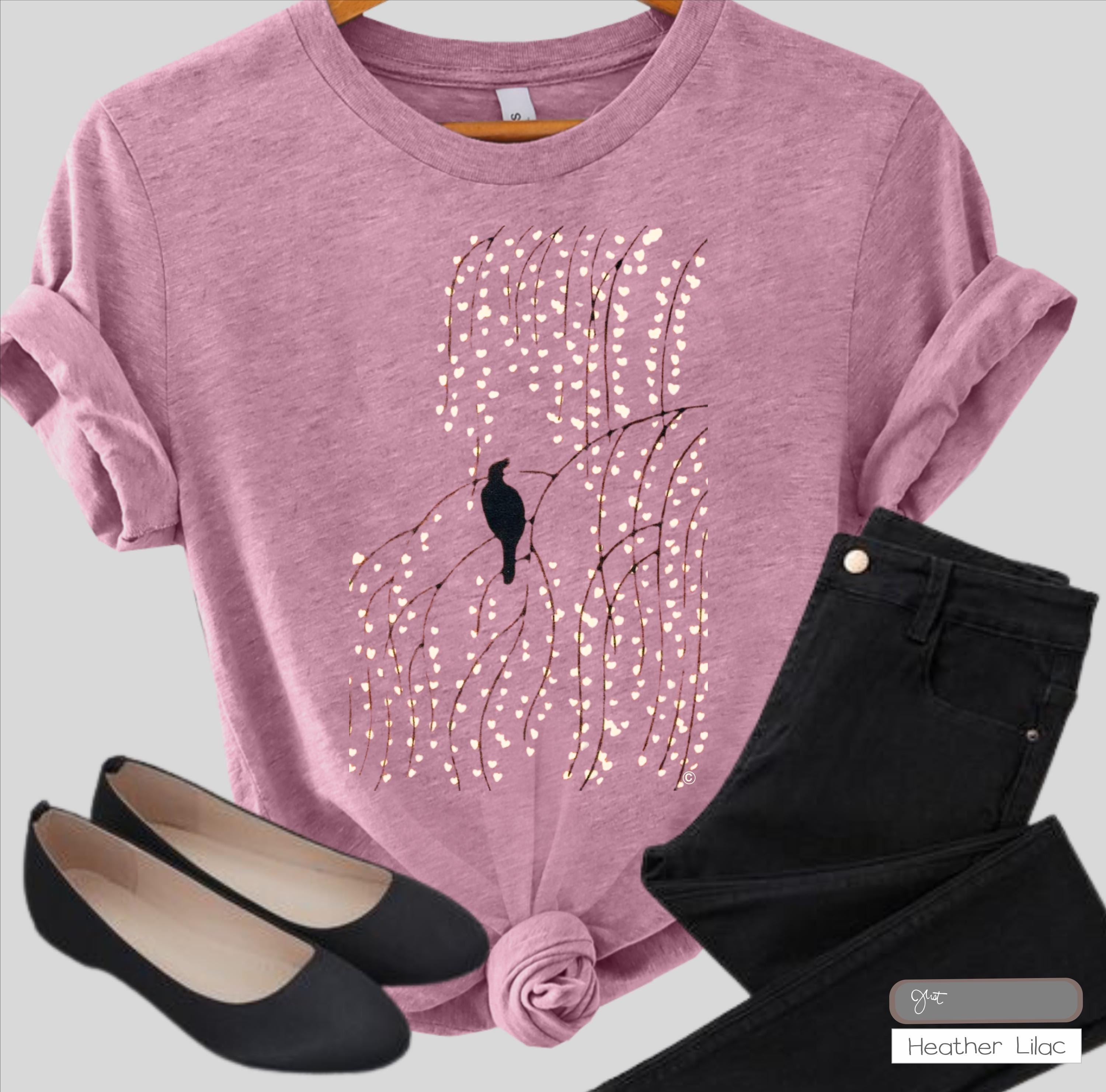 トップス little willow shirt M size Weeping Willow T-shirt: Botanical Cherry Blossom Tee - Etsy