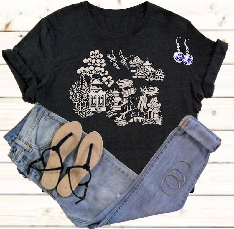 China Blue Graphic Tee: Asian Art Women's Fashion T-Shirt image 4