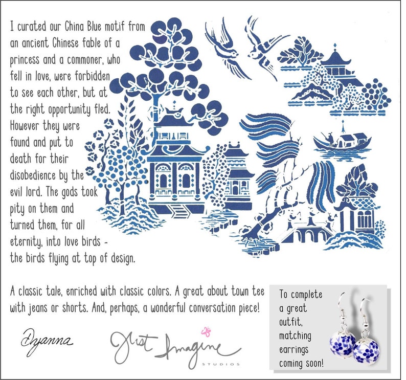 China Blue Graphic Tee: Asian Art Women's Fashion T-Shirt image 6