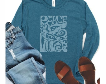Peace and Love Long Sleeve Shirt: Retro 60s Cotton Tee