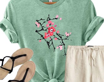 Flowering Cherry Blossoms T-Shirt: Botanical Garden Tee, Spring Flower Shirt cotton, S-4X