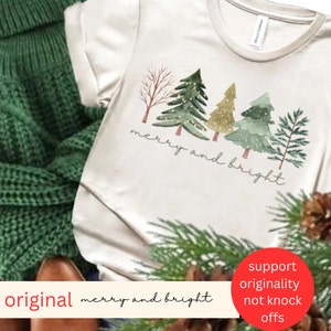 Merry and Bright ~ Women&#39;s Christmas shirt,Womans holiday Shirt,Christmas gift,chic winter shirt,cute holiday tee,gift for her,fun ,