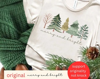 Merry and Bright ~ Women&#39;s Christmas shirt,Womans holiday Shirt,Christmas gift,chic winter shirt,cute holiday tee,gift for her,fun ,