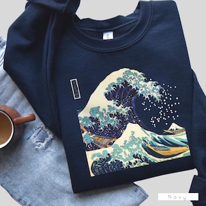 Hokusai Wave ~  The Great Wave Off Kanagawa sweatshirt, Japanese graphic, Hokusai, Japan shirt, Art Sweatshirt, Aesthetic shirt, Asian Art
