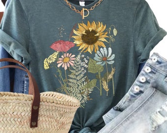 Sunflower and Friends ~ Graphic T-Shirt: Botanical Wildflower Design