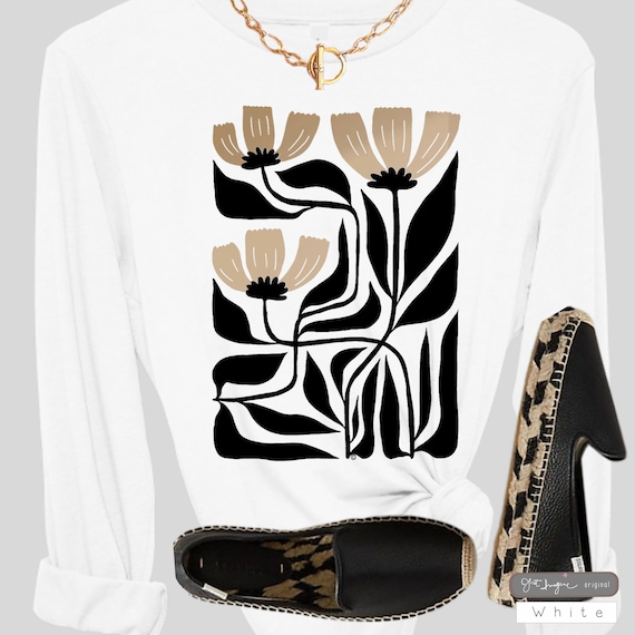 Dark Flora Long Sleeve T-shirt: Women's Botanical Graphic Tee