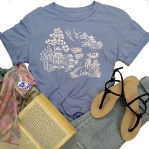 China Blue Graphic Tee: Asian Art Women's Fashion T-Shirt image 3