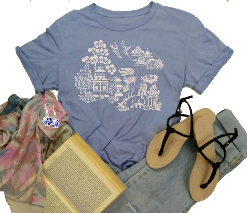 China Blue Graphic Tee: Asian Art Women's Fashion T-Shirt image 3