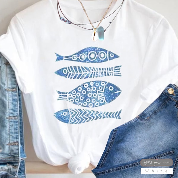 Graphic Fish Print Tee: Boho Beach Vacation Shirt