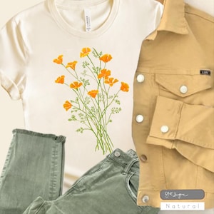 Mohnblumenstrauß ~ Blumen-T-Shirt, botanisches T-Shirt, Mohn-T-Shirt, Wildblumenhemd, botanisches Hemd der kalifornischen Mohnblume, Gärtner