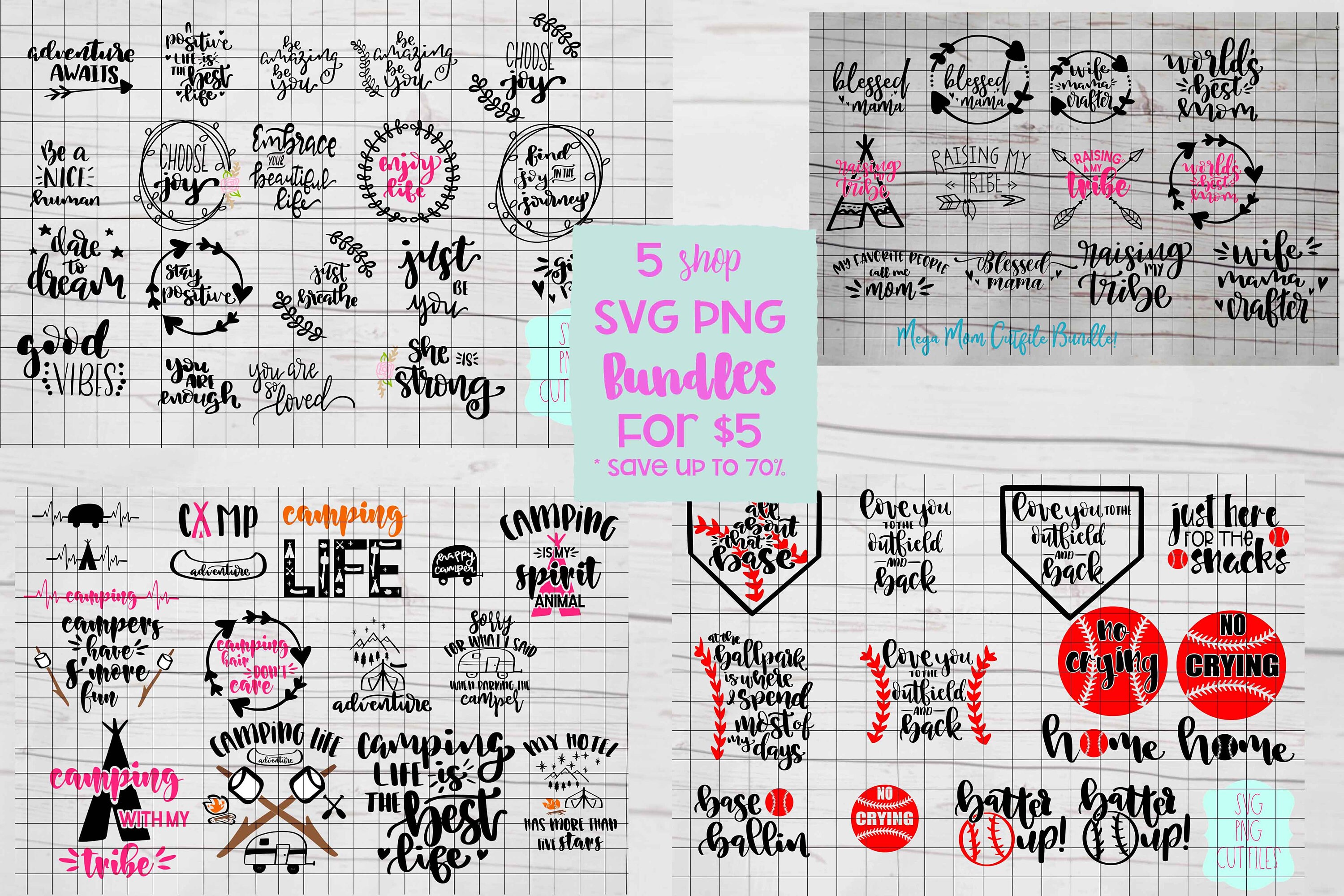 Download Five Svg Png Bundles Hundreds Of Files Camping Teacher Mom Etsy PSD Mockup Templates