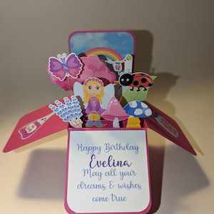 Scheda di compleanno fata Scheda 3D Scheda pop-up Nipote Figlia Fata Le fate possono essere personalizzate Insegnante