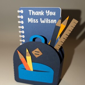 Danke, Lehrer, Schultasche, 3D-Karte, Lehrer, Lehrhelfer, Tutor Rucksack und Schulbuch Danke, Karte