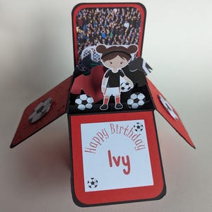 Birthday Box Card Football Pop up card football fan Football girl boy footballer can be personalised with name, age and team colour