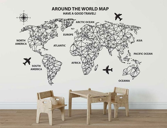 world map vinyl wall decal Around The World Map Sticker Vinyl Wall Decal Home Decorate Etsy world map vinyl wall decal