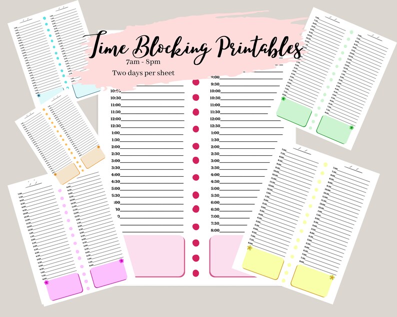 Time Blocking Planner Printables 6 Colors Two Days per Sheet - Etsy