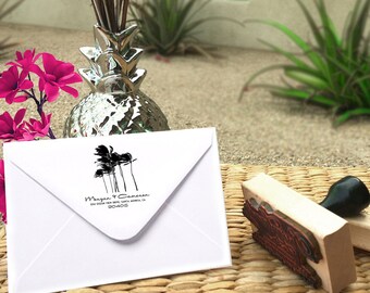 Address Stamp, Palm Tree, Palm Tree Stamp, Wedding Stamp, Destination Wedding Stamp, Midcentury Modern, Return Address Stamp, Retro Font