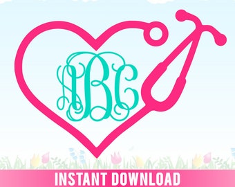 Heart Stethoscope SVG, Stethoscope SVG, Stethoscope Monogram, Heart Stethoscope, Nurse Monogram, Nurse SVG, Silhouette Cricut, Svg Files