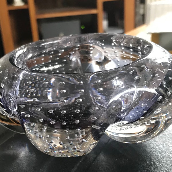 Rare Whitefriars Lilac controlled bubble bowl Solid Crystal