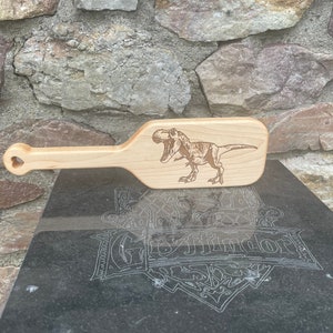 Wood Spanking paddle Laser engraved T Rex