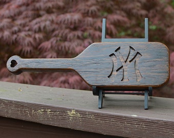 Wood Spanking Paddle BDSM 3.25 inches by 12 Yankee logo mirror carved