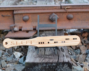 Wood Spanking paddle Slut Belettering en Morse Code BDSM