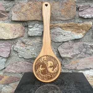 Wood Spanking Paddle Yin Yang Ouroboros Drakon, Dragon laser engraved