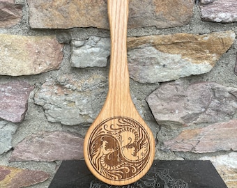 Wood Spanking Paddle Yin Yang Ouroboros Drakon, Dragon laser engraved