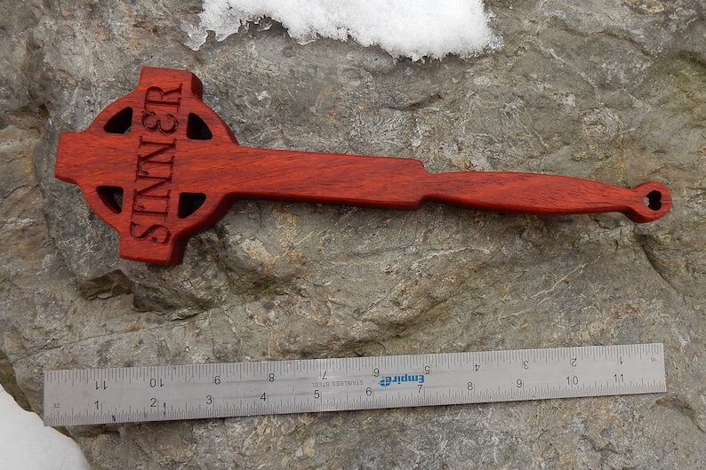 Wood Spanking Paddle Celtic Cross 'SINNER' 