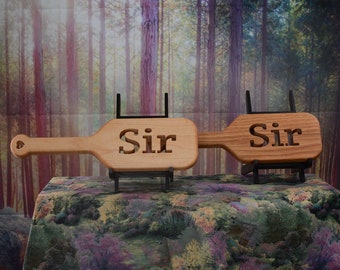 Wood Spanking Paddle BDSM 3.25 inches by 12 "Sir" pierces the paddle
