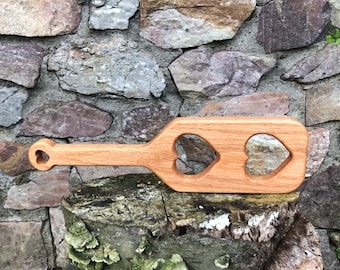 Wood Spanking Paddle Cut Through Hearts BDSM