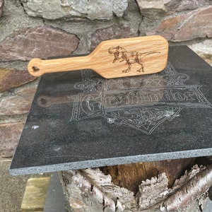 Wood Spanking pocket paddle Laser engraved T Rex