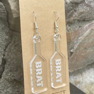 Paddle Earring laser engraved clear acrylic &quot;Brat&quot;