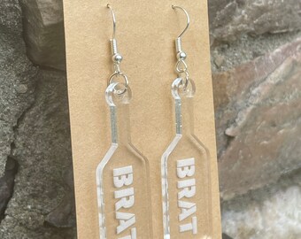 Paddle Earring laser engraved clear acrylic "Brat"