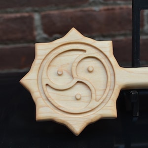Wood Spanking Paddle  Mace style w Triskelion