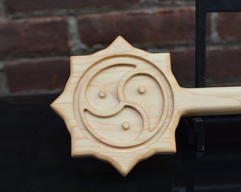 Wood Spanking Paddle  Mace style w Triskelion
