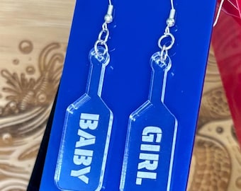 Pendiente de paleta grabado a láser en acrílico transparente "BABY GIRL"