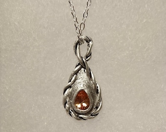 Champagne pear cz in tear drop silver pendant