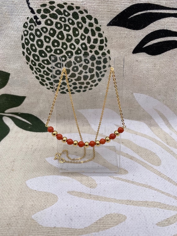 Red/Orange Coral and Gold Bead Necklace | 18k