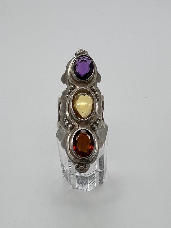 Multi Gemstone Sterling Silver Ring - image 1