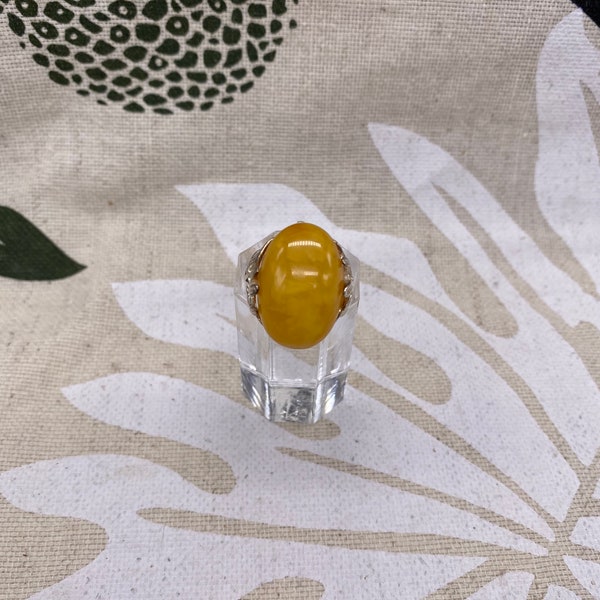 Cabochon Butterscotch Amber Ring set in 925 Silver