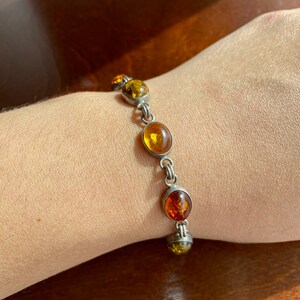 Vintage Sterling Silver Amber Bracelet image 3