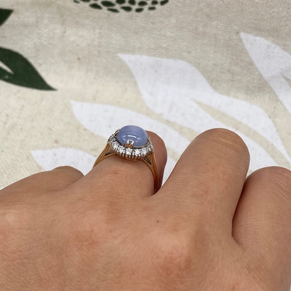 Vintage Star Sapphire Diamond Halo Ring - image 7